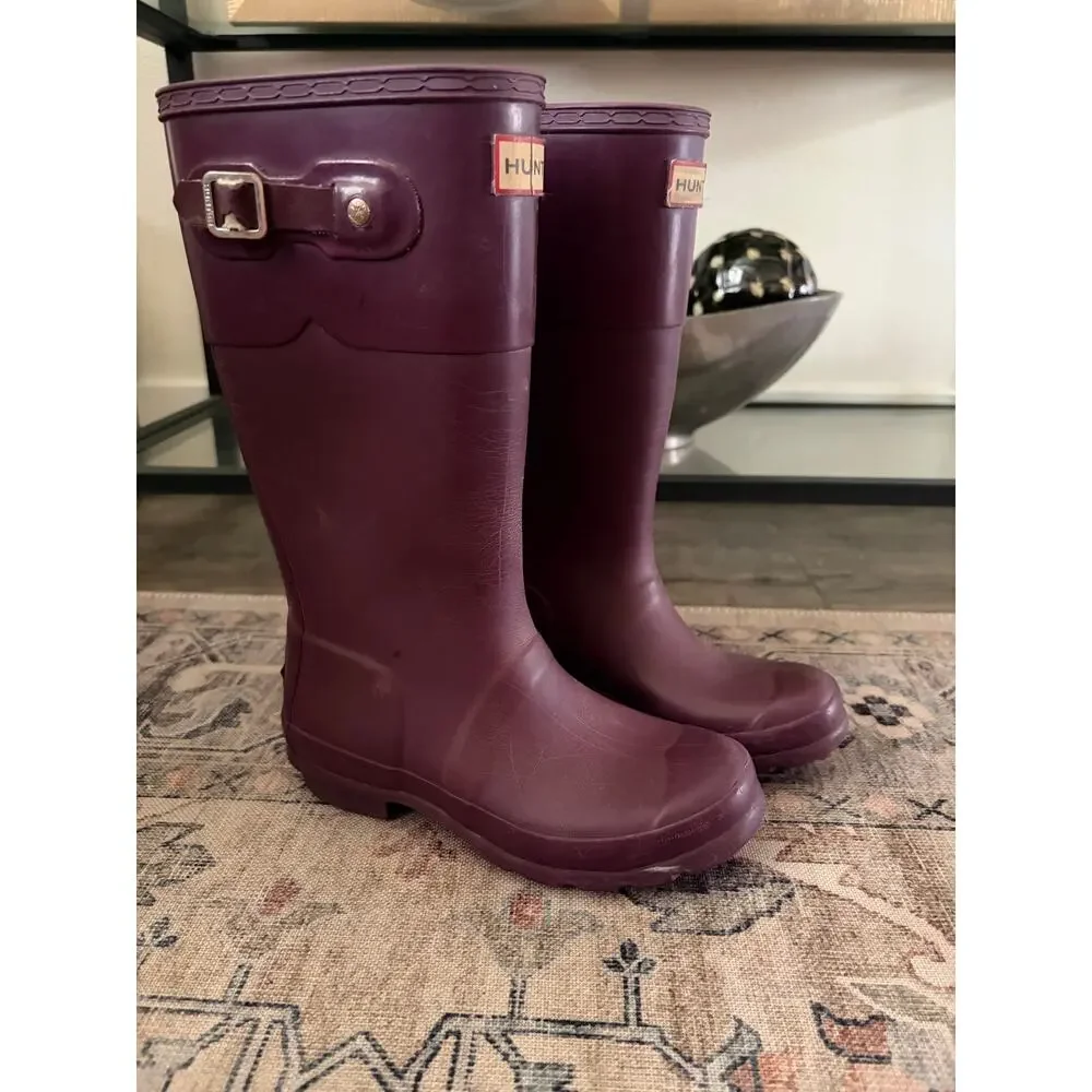 Hunter Original Kids Rain Boots Size US 2 Purple Tonal Contrast Tall Rubber